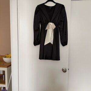 Aqua Black Dress with Cream Bow